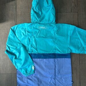 Dutch Bros Teal and Blue Raincoat